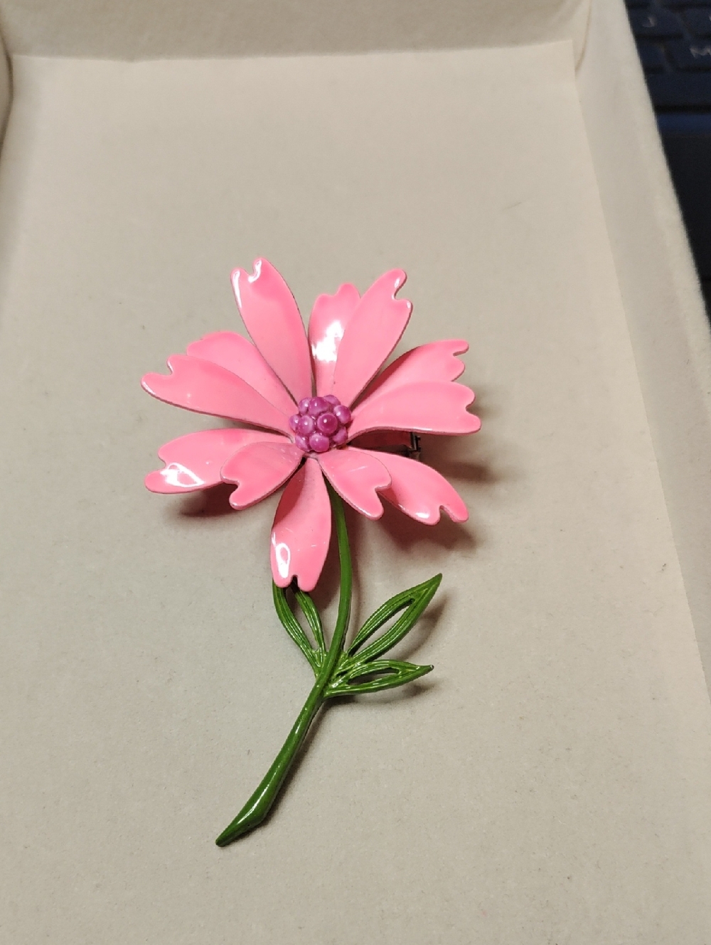 Pink Floral Enamel Brooch Pin Vintage 1960's